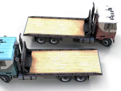 Cabover industrial flatbed Low-poly 3D model