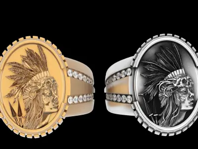 Indian man ring  gold sterling printable jewelry 3D model 3D print model