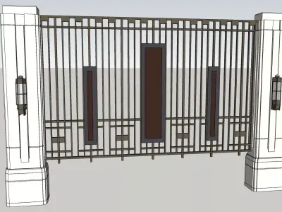 iron metal fence boundary wall 3D model