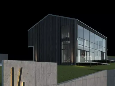 Modern barn house with furniture 3D model