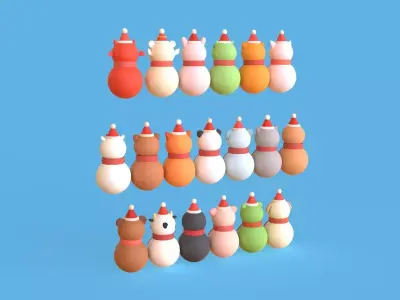 Christmas Animal Snowman Cute Holiday Decoration Low-poly 3D model