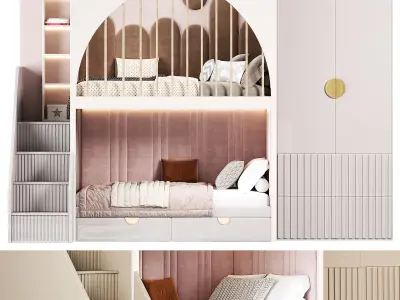 Girls room Childrens locker Bed 3D model