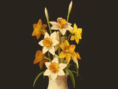 Daffodils Narcissus Flower - PBR Game Ready Low-poly 3D model