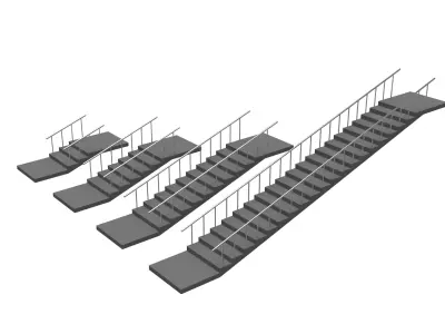 Linear Stairs with Railing Pack 3D model