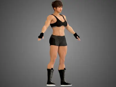 Female Asian BOX - MMA Fighter  3D model