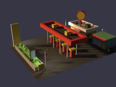 Low Poly Gas Station Low-poly 3D model