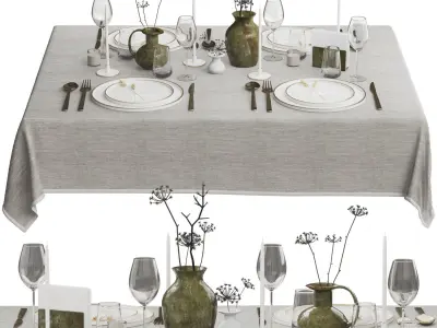 Tableware with Dried Flowers 3D model