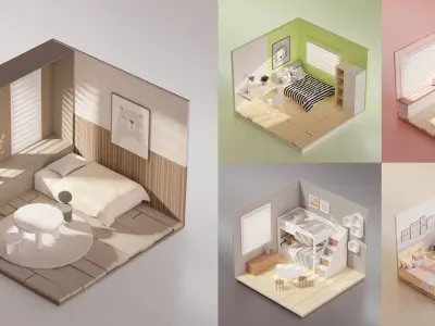 5 Lowpoly Children Room Low-poly 3D model