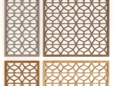 Wood Arabic Islamic pattern decorative grill screen 3D model