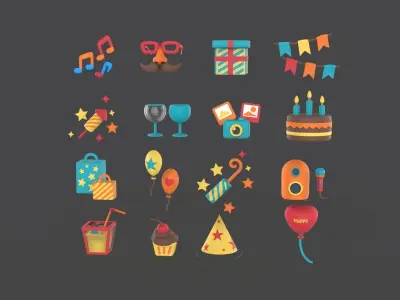 Cartoon Party Icons Pack v001 Low-poly 3D model