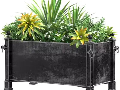 Flowerbed with Plants in the Container garden planter  3D model