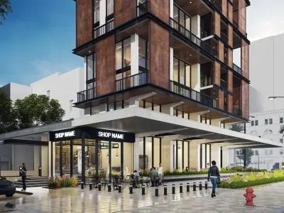 Residential Highrise Building Exterior Scene 3D model