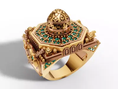 Mosque Dome Signet Ring  Gold Arabic Mosque Inspired Ring 3D print model
