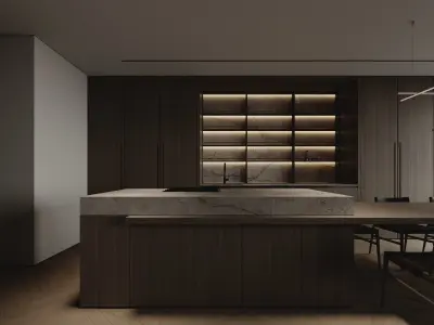 Minimalist Livingroom-Kitchen Interior  3d scene by Lido CG 3D model