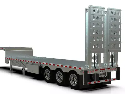 53ft Stepdeck Trailer 3D Model with Animated  Bi-Fold Ramps 3D model