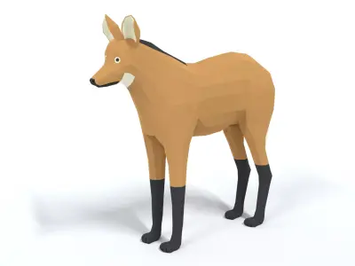 Low Poly Cartoon Maned Wolf Low-poly 3D model
