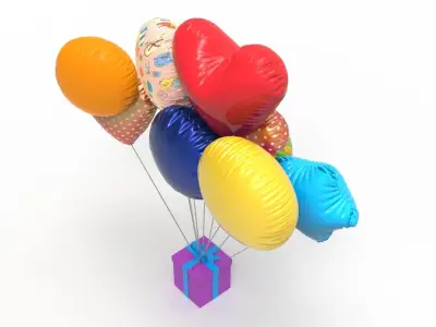 balloons colorful with gift box 3D model