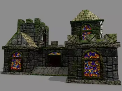 Castle with stained glass windows Low-poly 3D model