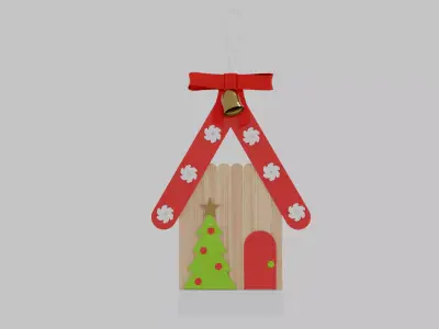 Craft Stick House Tree Christmas Ornament Low-poly 3D model