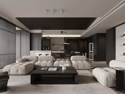 Modern living room dining room interior scenes 107 3D model
