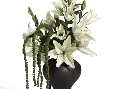 White Lily Cascade in Charcoal Vase 52 3D model