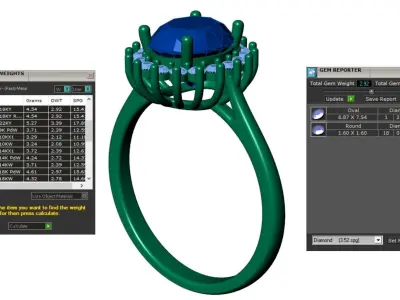 Oval Cut Blue Sapphire And Diamond Halo Engagement Diana Ring 3D print model