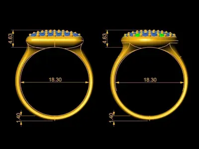 Round and Square Face Pave Stone Men Ring Jewelry 509 3D print model