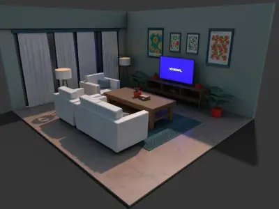 Living room 3d model Low-poly 3D model purchase