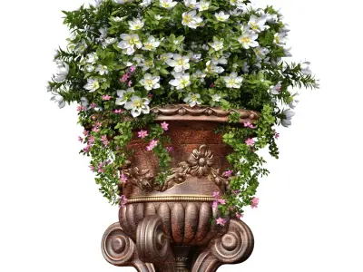 Bouquet of white flowers Petunia Houseplant in classic tall vase 3D model