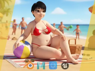 Fat Woman stylized girl cartoon  Low-poly 3D model