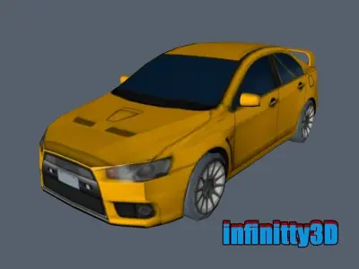car 3d model orange Low-poly 3D model