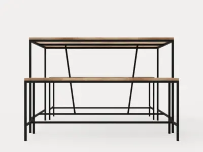 Urban Dining Table and Bench Set Low-poly 3D model