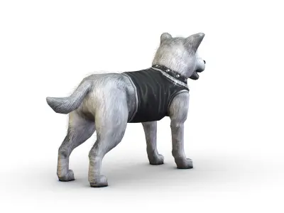 Low Poly White and Black Funny Dog Low-poly 3D model