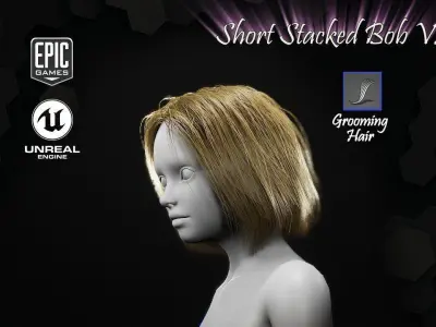 Short Stacked Bob V2 Hairstyle Groom For UE4 Low-poly 3D model