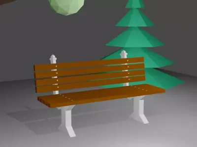 Bench wooden in park Low-poly 3D model