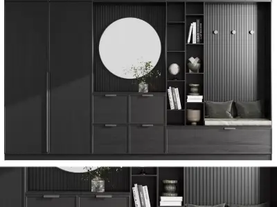 Hallway Furniture black wooden set 02 Low-poly 3D model