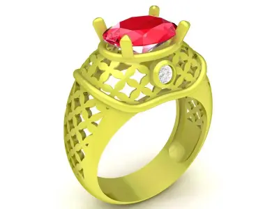 Luxury Oval Gemstone Openwork Signet Ring for Men 4018 3D print model