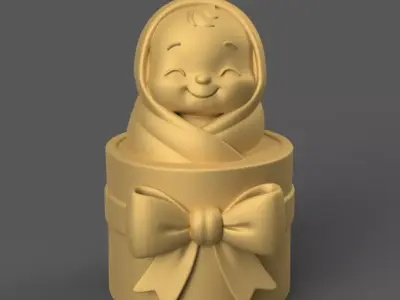 Sweet Baby Girl in Gift Box STL Newborn Gift 3D Print File 3D print model