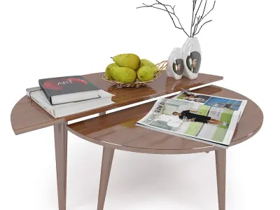Furniture SET 2 coffee table with magazine and fruit 3D model