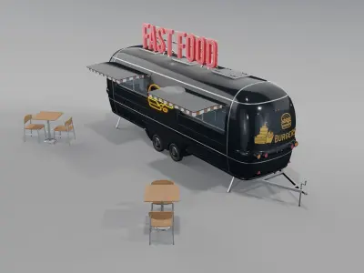 Black Fast Food Trailer 3D model