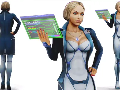 Slimy Woman Scientist - Doctor Female - Blonde Girl Commander Low-poly 3D model