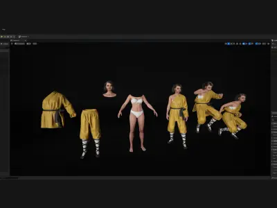 Woman in Martial Suit 3 - Modular - Rigged Low-poly 3D model