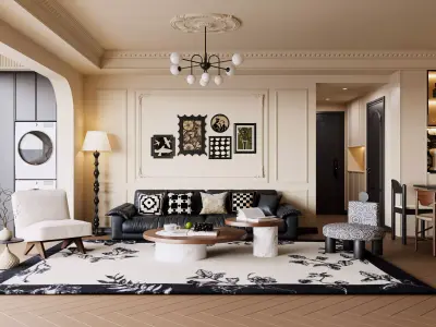 French Eclectic Vintage Living Room  3D model  3D model