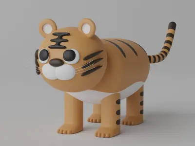 Cartoon Cute Tiger Low-poly 3D model