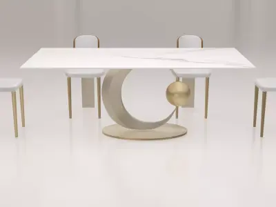 Luxury Marble Dining Table Set Low-poly 3D model