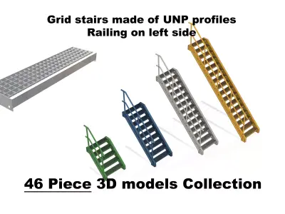 Grid stairs collection - handrail on left side - 46 versions 3D model