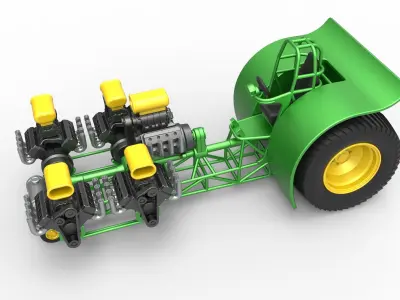 Pulling tractor with 5 engines V8 Version 5 Scale 1 to 25 3D print model