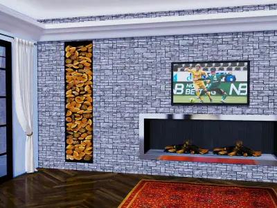 Fireplace with Stone Wall  Free 3D model