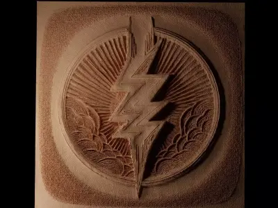 Lightning Bolt Circle CNC 3d Print High Relief Sand Casting 3D print model