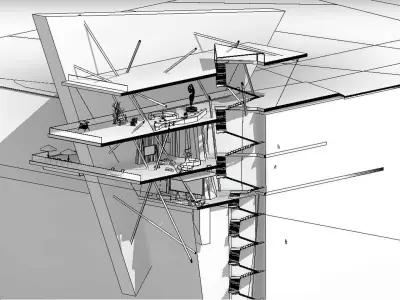 Revit Modern Mountain Cliff house on beach Lumion Revit 3D model